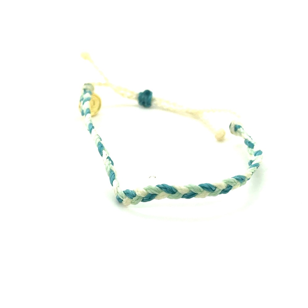 Pura Vida Braided Cord Bracelet Teal Seafoam Cream Adjustable Beach Jewelry